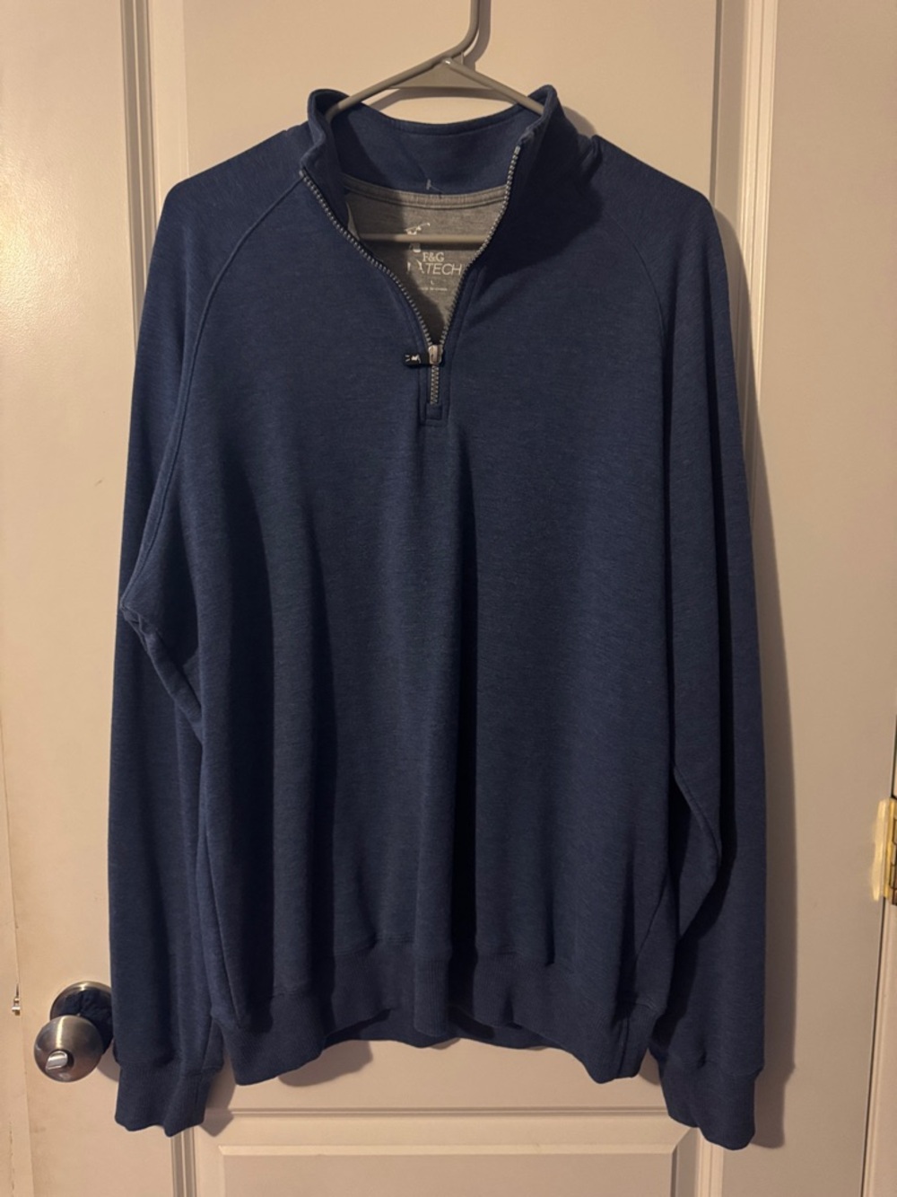 F&G Tech Pullover 1/4 Zip Long Sleeve‎ Mens Large L Blue Golf EUC